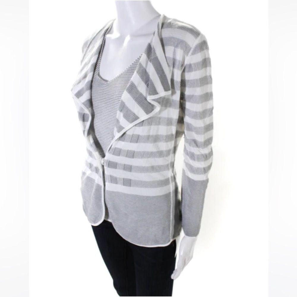 Armani Collezioni Maritime Chic Striped Knit Blazer Cardigan Size 10 Italy - Picture 7 of 13